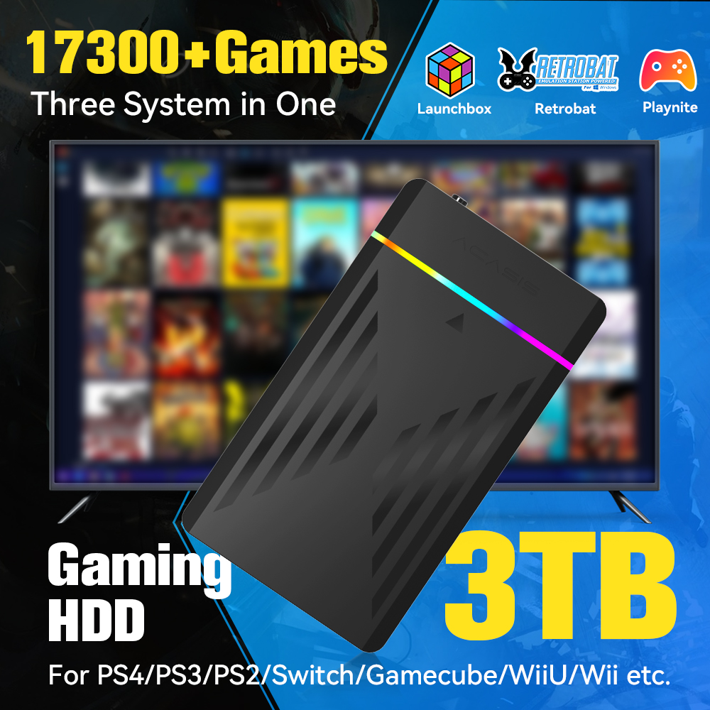 Retro X8 Gaming Console - 3TB Portable Gaming HDD LaunchBox/Retrobat/Playnite Retro